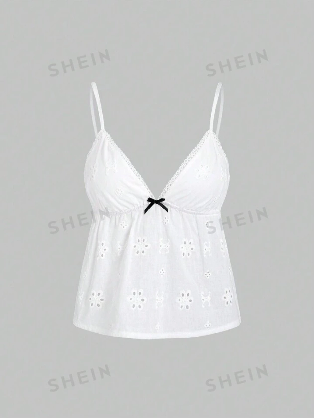 SHEIN MOD Women's White Lace Bowknot Summer Sexy Camisole Top | SHEIN USA