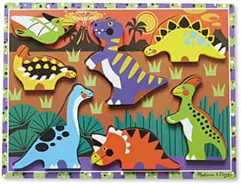 Melissa & Doug 13747 Dinosaurs Chunky Puzzle Puzzles Wooden Toy 3+ Gift for Boy or Girl, 2.54 cm*30.48 cm*23.368 cm