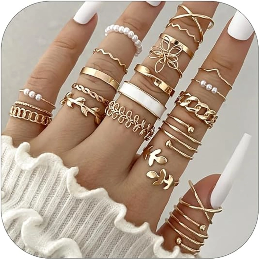 HUASAI Gold Rings for Women Stackable Rings Set for Women Boho Moon Star Butterfly Stacking Knuckle Rings for Teen Girls Trendy Stuff Cute Rings Aesthetic Gifts