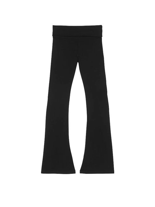 Black Diamante Cotton Foldover Flare Leggings