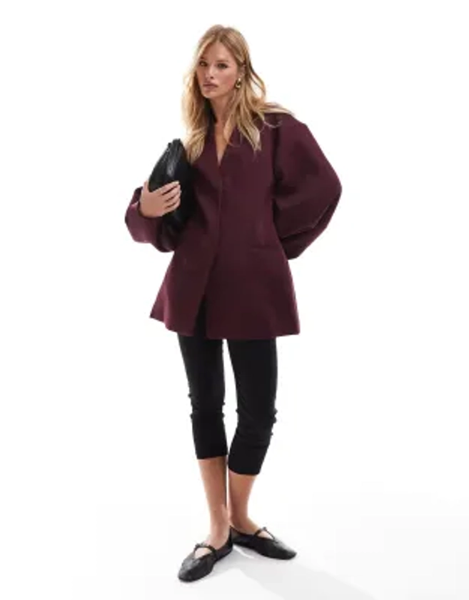 ASOS DESIGN - Blazer sans col à manches ballon - Bordeaux | ASOS