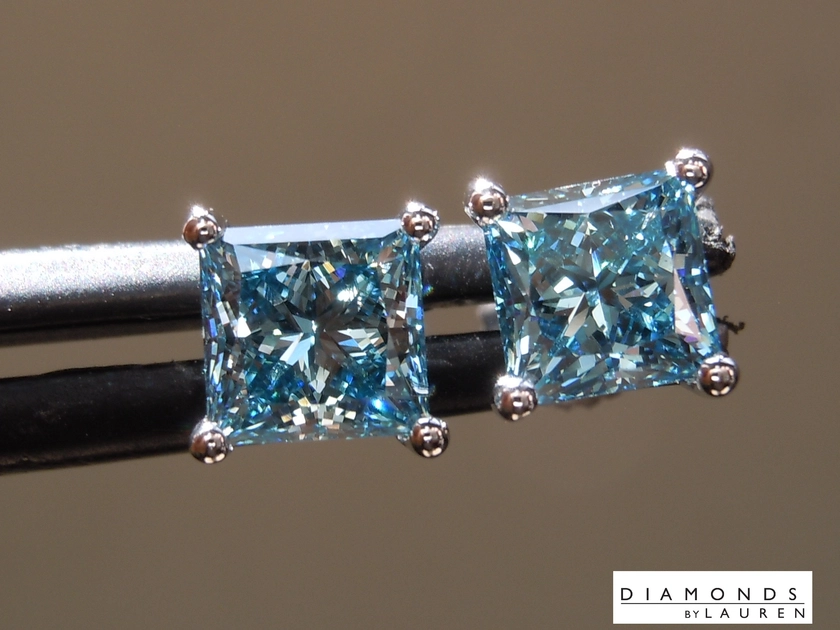 2.14ctw Blue VS Princes Lab Grown Diamond Earrings