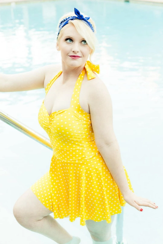 The Bella Yellow and White Polka Dot Retro Swim Set One Piece Maillot Swimsuit With Matching Skirt - Etsy Ireland