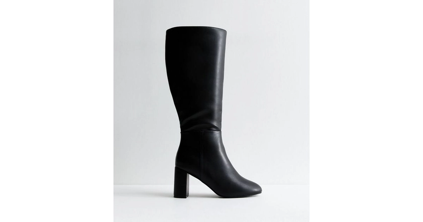 Wide Fit Black Faux Leather Knee High Boots | New Look