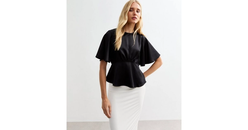 Black Satin Peplum Blouse | New Look