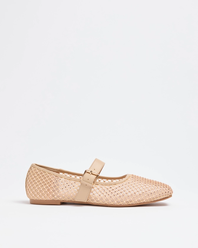 Womens Net Ballet Flat - Moana - Beige