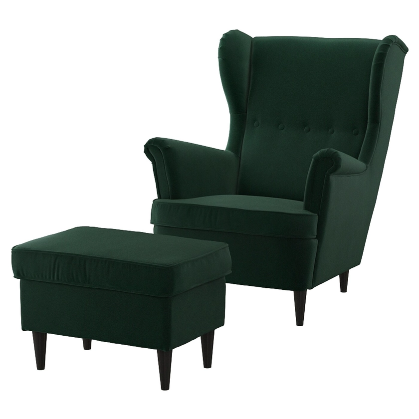 STRANDMON armchair and footstool, Djuparp dark green - IKEA