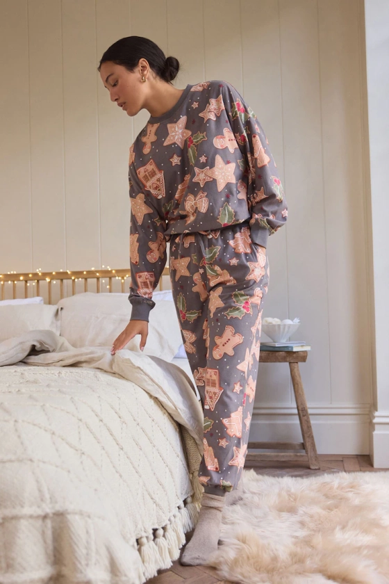 Buy Grey Gingerbread Cosy Long Sleeve Pyjamas from the Next UK online shop