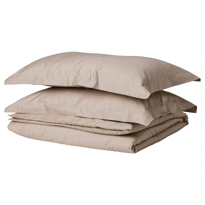 LUKTJASMIN duvet cover and 2 pillowcases, grey-beige, 240x220/50x80 cm - IKEA