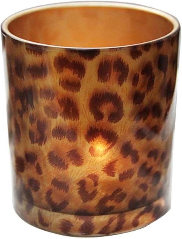 Glass Candle Holder Tealight Stand Cup Fragrance Warmer Leopard Print Votive Candlestick Holder Desktop Centerpiece for Home Wedding Anniversary Table Décor