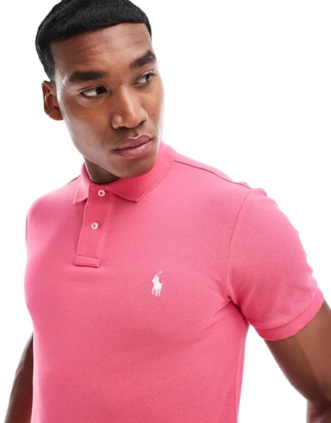 Polo Ralph Lauren icon logo slim fit pique polo in pink