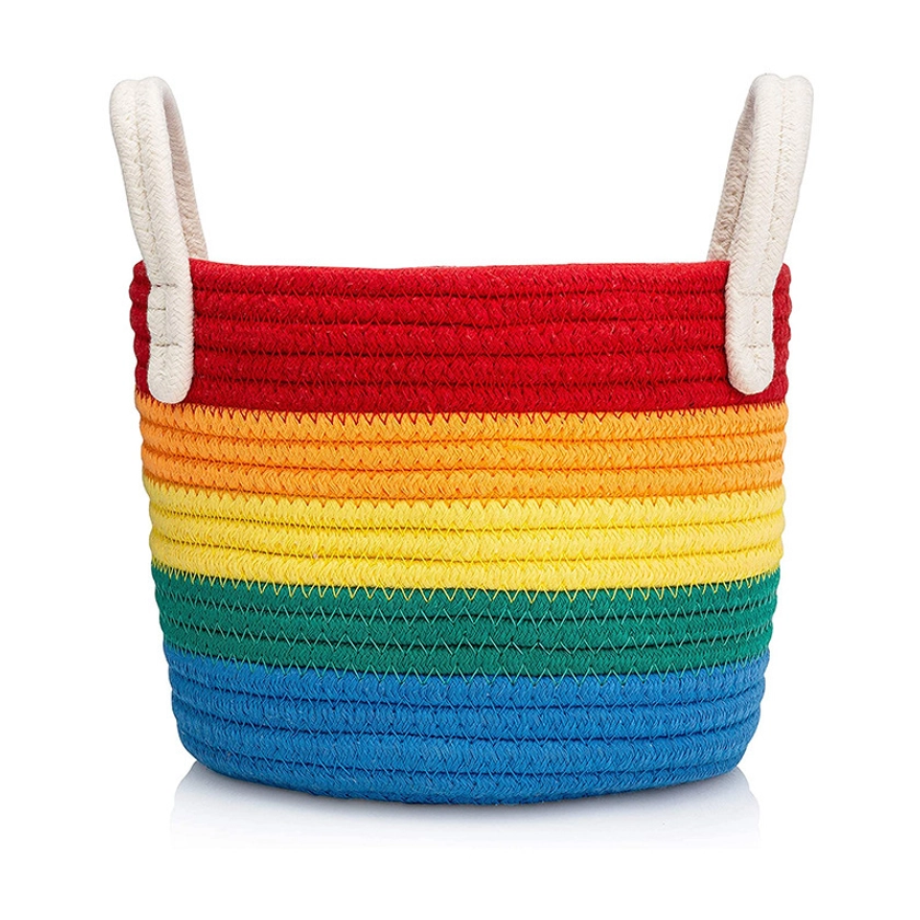 Rainbow Storage Basket With Elastic Cotton Rope For Hanging, Key Storage Basket For Door, Desktop Storage Basket, Rainbow-colored Storage