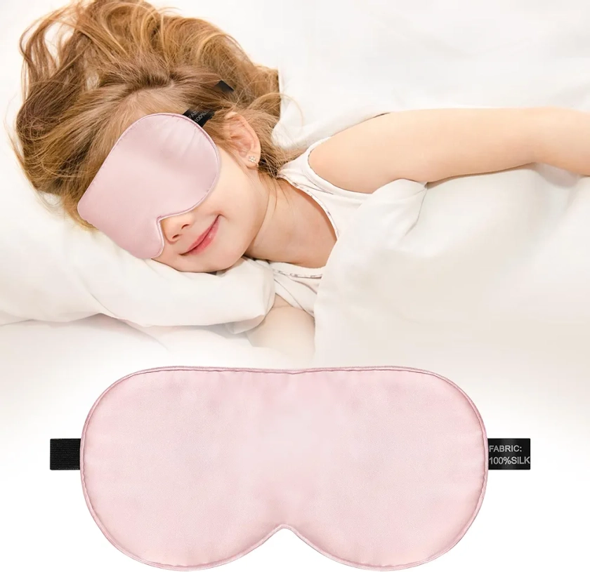 Kids Sleep Mask Eye Cover, 100% Real Natural Pure Silk Eye Mask with Adjustable Strap, Blindfold Kids Eye Mask for Sleeping, Eye Shade for Boys Girls and Adult, Pressure-Free Comfort (Pink)