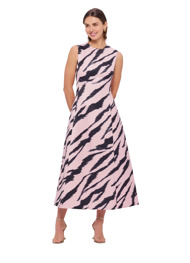 Cleo Sleeveless Midi Dress - Tiger Print in Pink