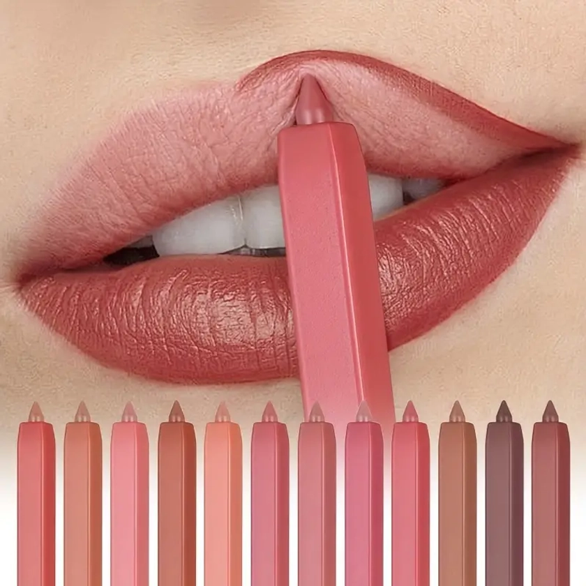 12 Colors Lip Liner Pen Set Long Lasting Waterproof Sweatproof Easy Coloring Non Fading Color Rendering Lip Gloss Set Beauty Makeup | Check Out Today's Deals Now | Temu