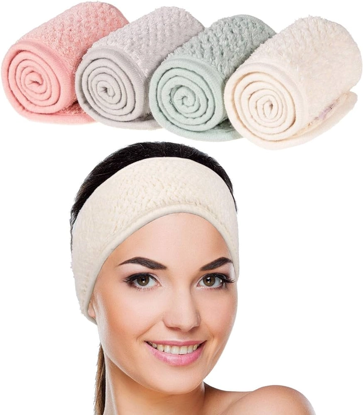 Amazon.com : Whaline 4 Pack Spa Facial Headband Makeup Hair Wrap Adjustable Hair Band Soft Towel Head Band for Face Washing, Shower Sports Yoga (Pea Green, Pink, Beige, Light Gray) : Beauty & Personal Care