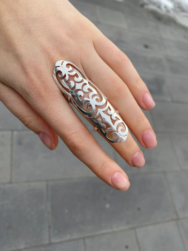 Full Finger Ring Double Ring Shield Ring Slave Ring Filigree Full Finger Ring 925 St Silver Long Finger Ring Convenient Full Finger Ring - Etsy