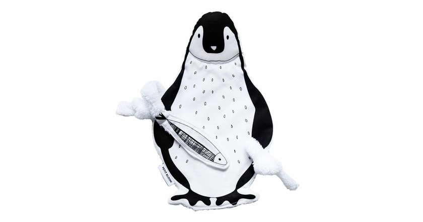 Doudou plat pingouin noir et blanc