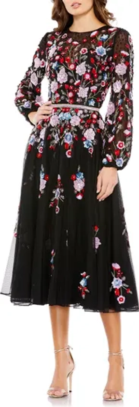 Mac Duggal Sequin Floral Long Sleeve A-Line Dress | Nordstrom