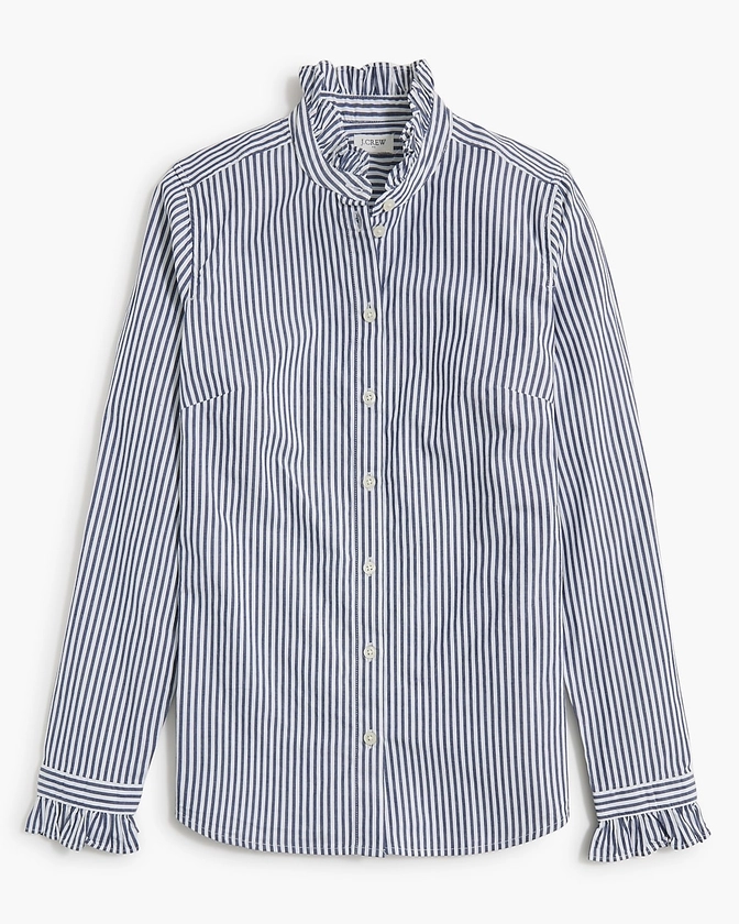 Striped ruffleneck button-up