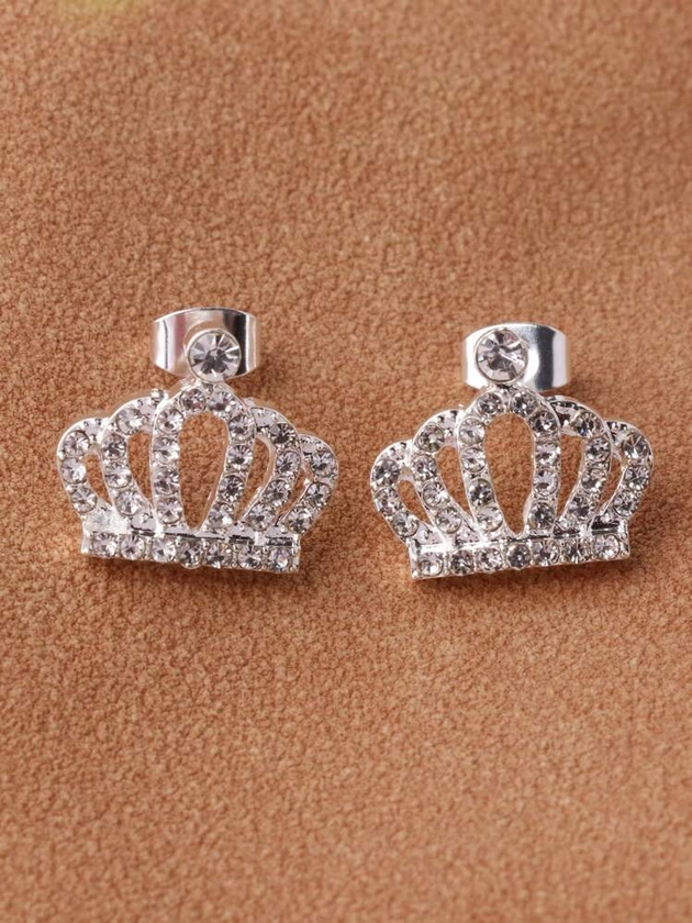 1pair Crown Shaped Full Rhinestone Ear Studs/earrings, Multiple Colors Available | SHEIN UK