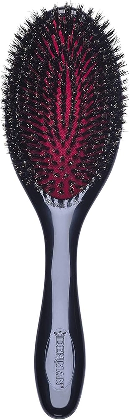 Denman Cushion Hair Brush (Medium) with Soft Nylon Quill Boar Bristles - Porcupine Style for Grooming, Detangling, Straightening, Blowdrying and Refreshing Hair – Black, P082M