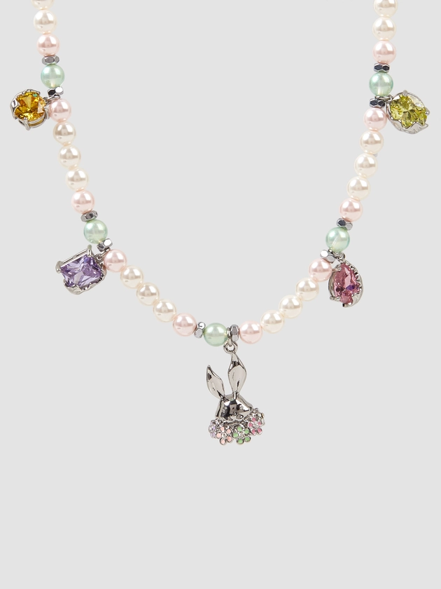 Collier décoré de fausses perles et cristaux en forme de lapin