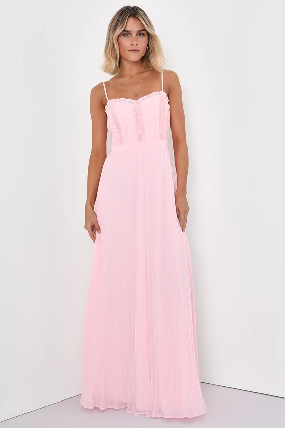 Precious Charm Light Pink Pleated Sleeveless Maxi Dress