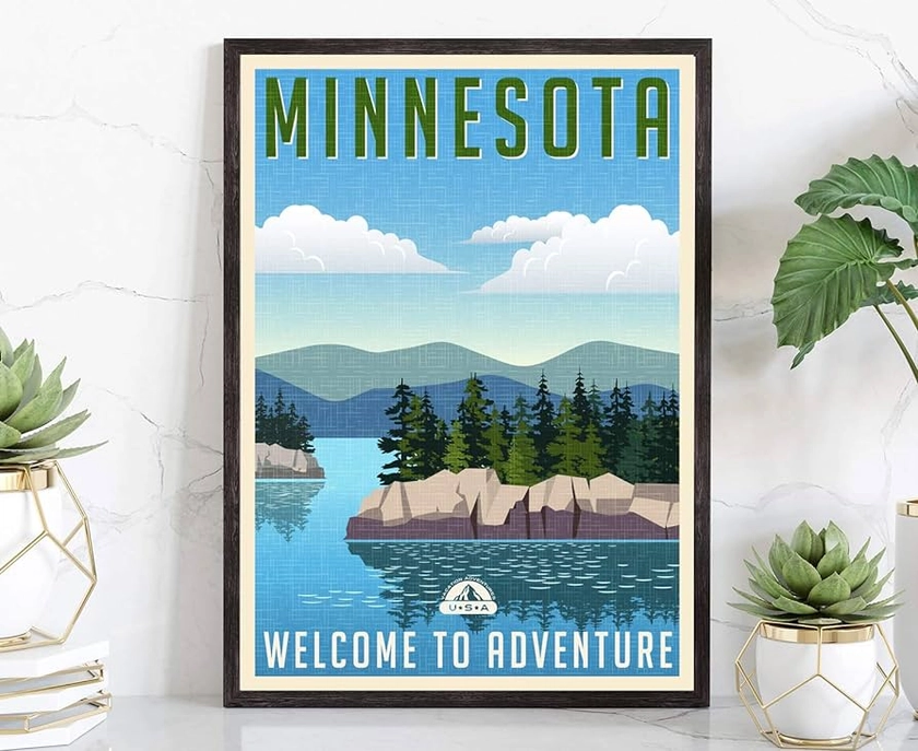 Amazon.com: Retro Style Travel Poster, Minnesota, Vintage Rustic Poster Print, Home Office wall Decoration, Minnesota State Map Poster - 12 * 18 inches: Posters & Prints