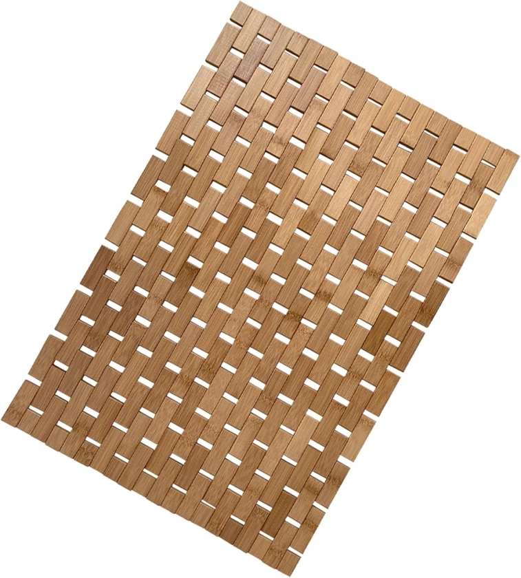 Bamboo bath mat 50x70CM Worldfront Naturals - Bamboo Bath Mat 50x70cm Eco-Friendly & Durable Nylon Wire Connection Anti-Slip Backing