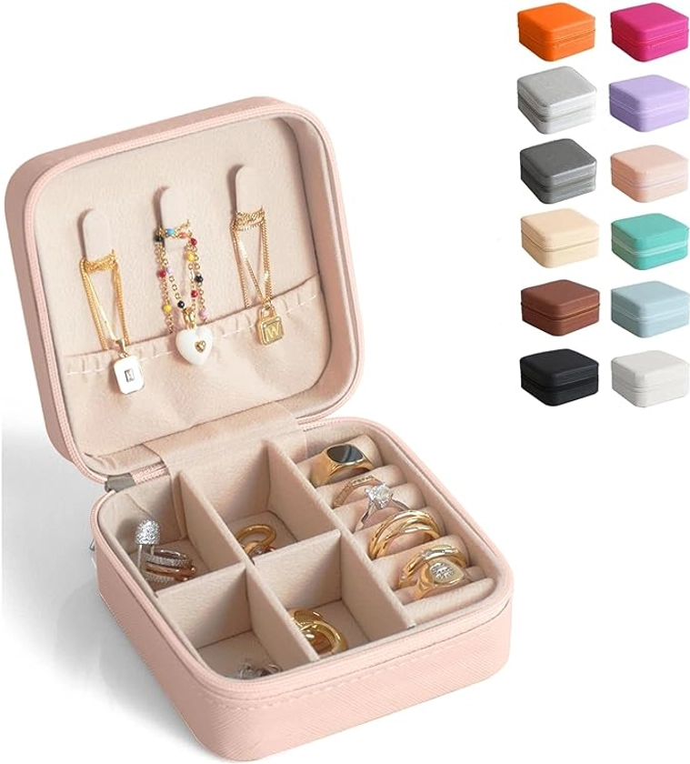 Amazon.com: BeBeGee Exquisite Travel Jewelry Case, Portable Mini Jewelry Travel Organizer, Small Jewelry Box for Women, Bridesmaid Gift and Travel Essential to Store Ring, Necklace, Earring(1pc pink peach) : Clothing, Shoes & Jewelry