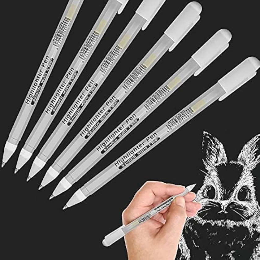 Premium XSG Fine Point White Gel Pen set,Pack of 6, Pens For Artists With 0.8mm Nibs,White Rollerball Pens for Black Paper,Sketching,Drawing, adult coloring books,Illustration&Taking Notes