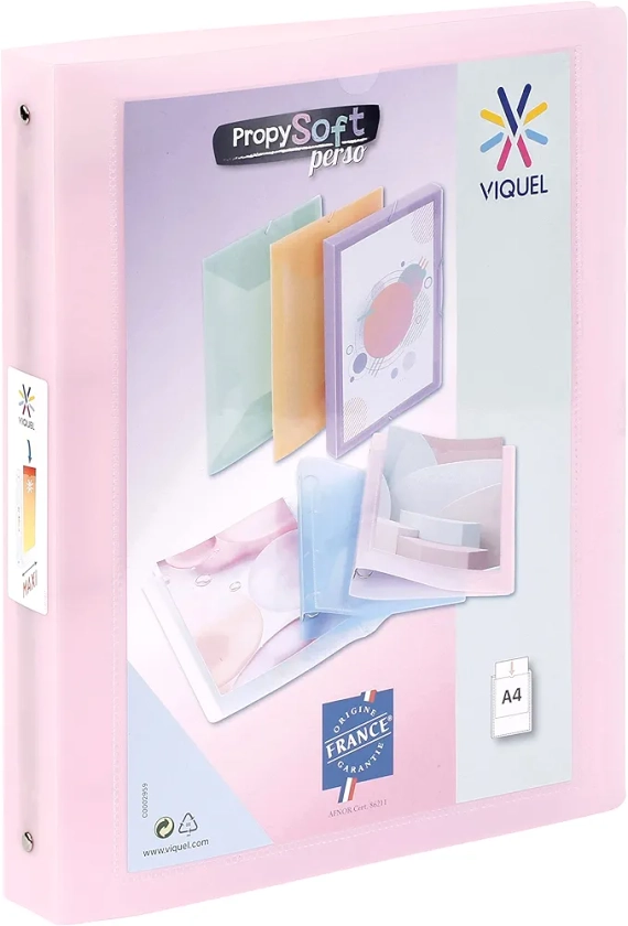 Viquel - Classeur souple A4 MAXI personnalisable - 4 anneaux - Dos 4cm - Pour documents A4 - Rose translucide