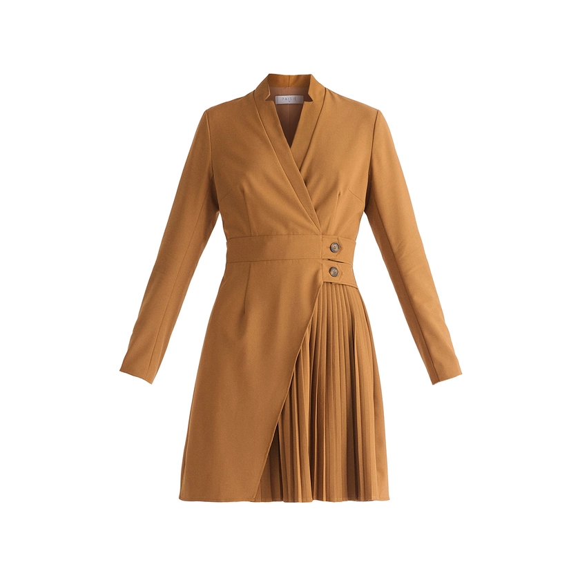 Tailored Blazer Dress With Pleated Skirt In Camel by PAISIE