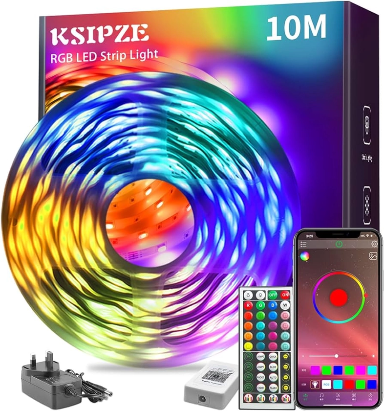 KSIPZE 10m Led Strip Lights RGB Music Sync Color Changing, Led Lights with Bluetooth App Remote Control, Flexible Led Lights for Bedroom Lighting Home Decoration