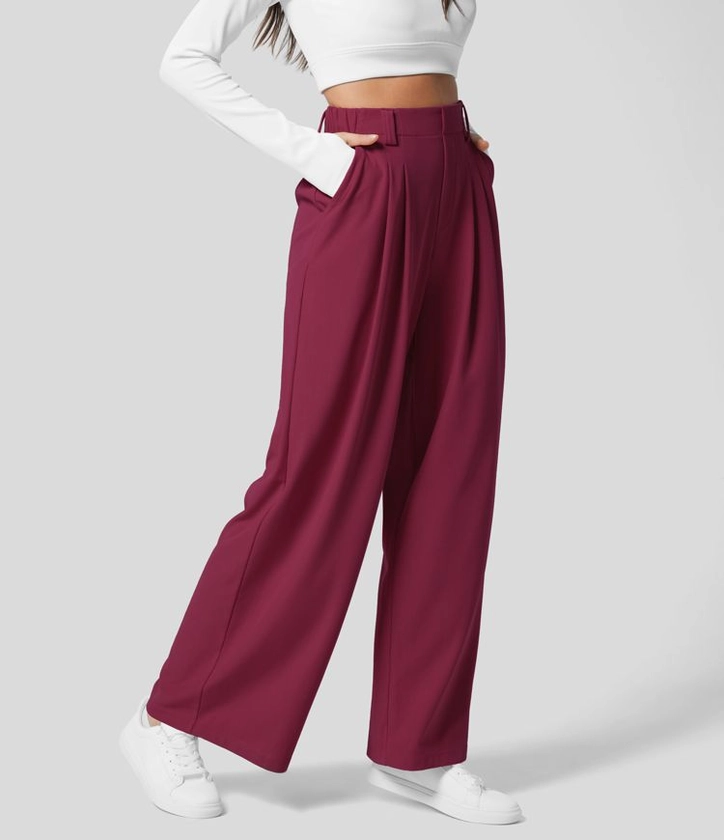 Women’s Halara Flex™ High Waisted Plicated Side Pocket Wide Leg Waffle Work Pants - Halara 