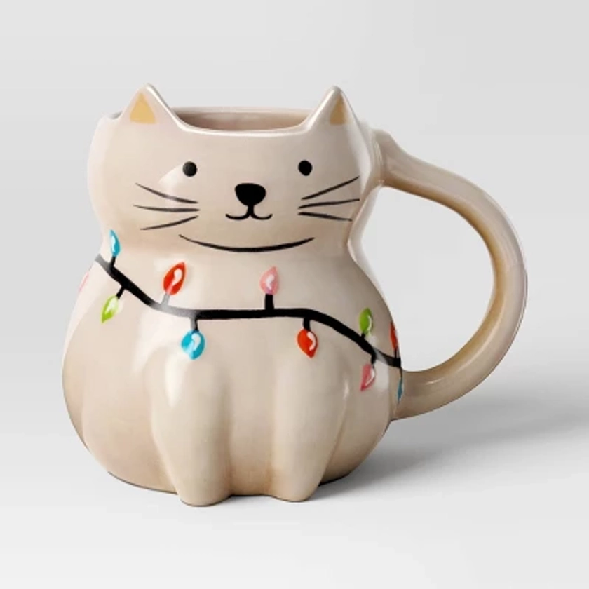 16oz Stoneware Figural Christmas Cat Mug - Wondershop™