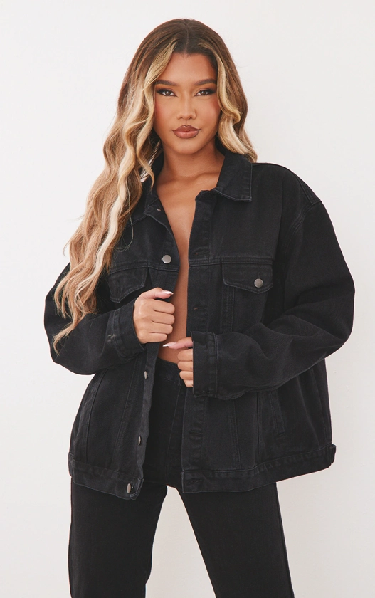 Plt Washed Black Oversized Boyfriend Denim Jac