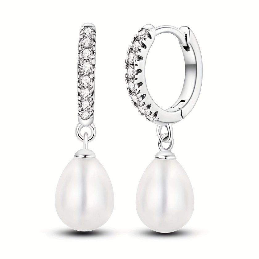 Original 925 sterling silver High Quality Women Hoop Earrings French Pearls Drop Earrings Exquisite Elegance Wedding Jewelry Gifts