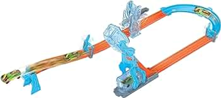 Hot Wheels Track Set, Blue Deluxe Track Builder Pack with Wind-Themed Accessories in Stackable Toy Storage Box with 1 Hot Wheels Car, HNJ67