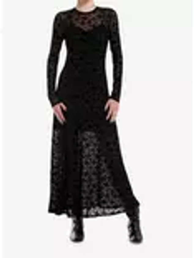 Cosmic Aura Flocked Cross Mesh Long-Sleeve Maxi Dress | Hot Topic