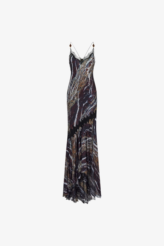 Marble print long Dress | Violet | Femme | Roberto Cavalli FR