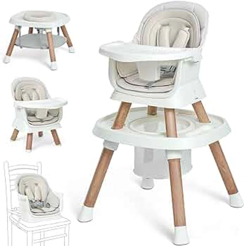 BabyBond High Chair, 14-in-1 Convertible High Chairs for Babies and Toddlers, Baby High Chair with Activity Center, Highchair for Ages 6-72 Months (Wood Grain)