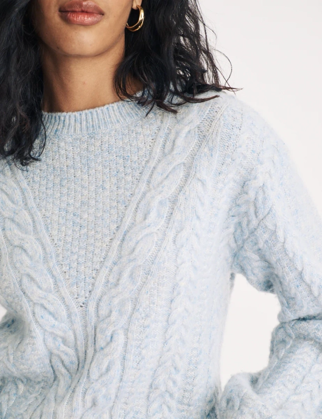 Blue Cable Knitted Wool Jumper