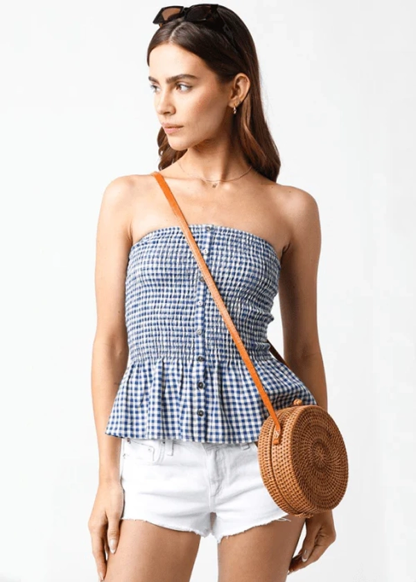 Claire Blue Gingham Smocked Tube Top