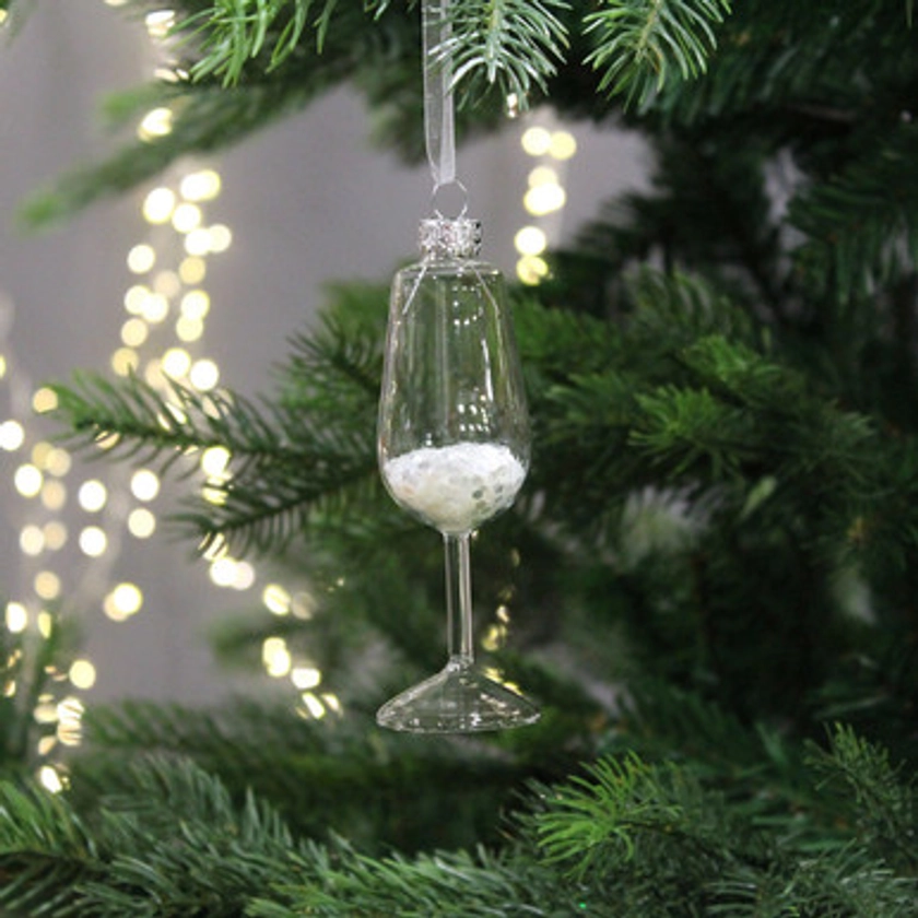 Festive Silver Prosecco Glass Bauble - 11cm