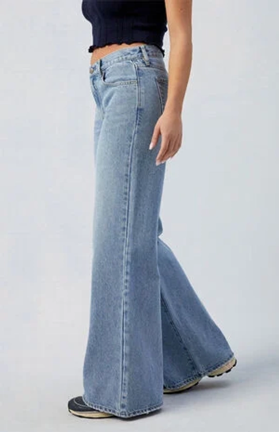 PacSun Medium Indigo Lena Low Rise Baggy Flare Jeans | PacSun