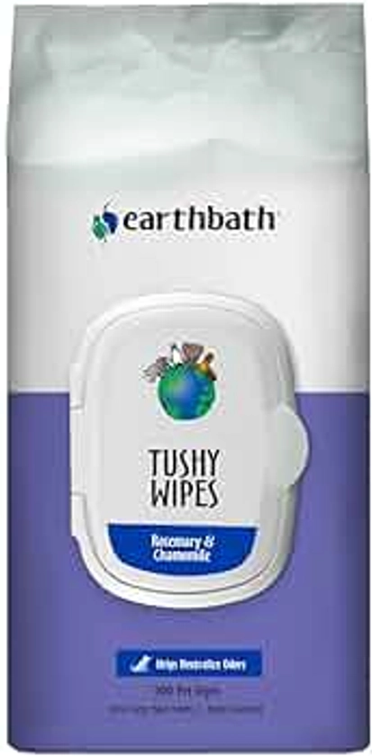 earthbath, Rosemary & Chamomile Tushy Wipes - Dog Wipes for Paws and Butt, Best Pet Wipes for Dogs & Cats, Made in USA, Cruelty-Free Dog Cleaning Wipes, Helps Neautralize Odors - 100 Count (1 Pack)