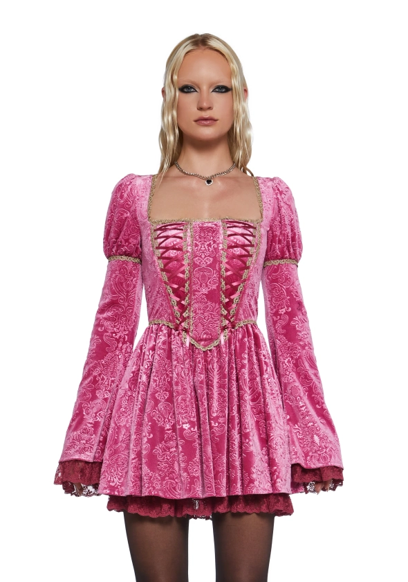 Ren Faire Regency Core Royal Core Velour Corset Dress Sugar Thrillz - Pink