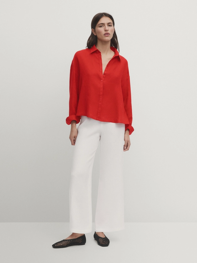Oversized blouse van 100% linnen - Massimo Dutti Netherlands